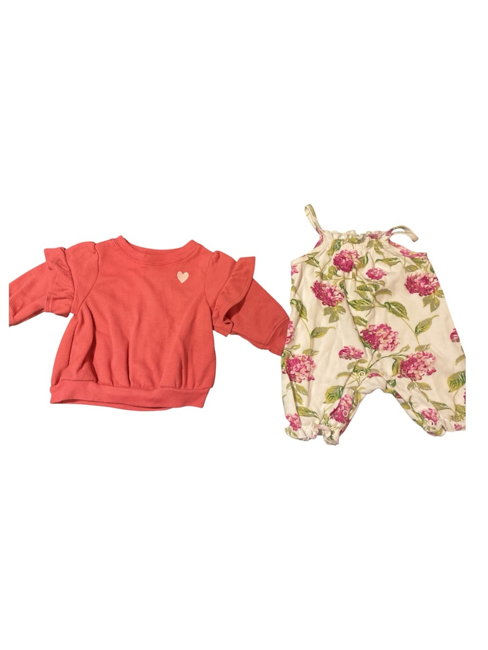 Laura Ashley Hydrangea Bubble Romper & Carter's Coral Ruffle Top Bundle   0-3M